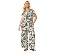 Yours Curve Natural Brown Summer Print Crinkle Wide Leg Trousers - Women's - Plus Size Curve