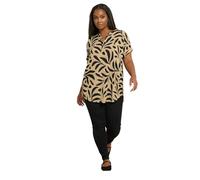 Yours Curve Natural Leaf Print Textured Top - Women's - Plus Size Curve Brown