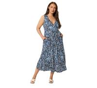 Yours Curve Navy Blue Abstract Wrap Front Dress - Women's - Plus Size Curve