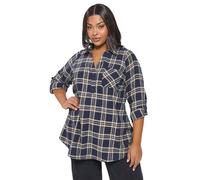 Yours Curve Navy Blue & Beige Check Overhead Collared Shirt - Women's - Plus Size Curve