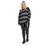Yours Curve Navy Blue & Grey Stripe Knitted Jumper - Women's - Plus Size Curve