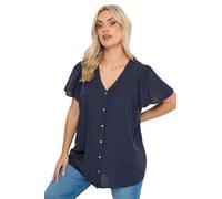 Yours Curve Navy Button Through Linen Blouse - Women's - Plus Size Curve