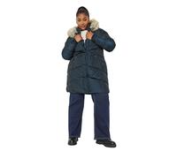 Yours Curve Navy Faux Fur Trim Puffer Coat - Women's - Plus Size Curve