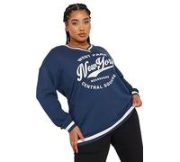 Yours Curve Navy 'New York' Slogan Varsity Sweatshirt - Women's - Plus Size Curve