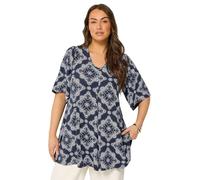 Yours Curve Navy Paisley Print Pleat Front Angel Sleeve Top - Women's - Plus Size Curve