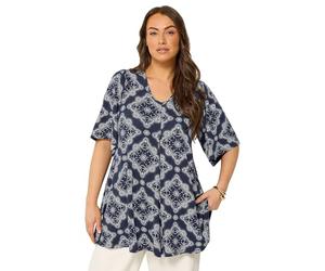 Yours Curve Navy Paisley Print Pleat Front Angel Sleeve Top - Women's - Plus Size Curve