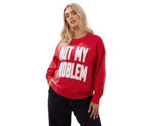 Yours Curve 'Not My Problem' Slogan Sweatshirt - Women's - Plus Size Curve Red