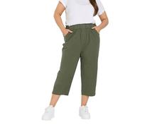 Yours Curve Olive Green Cool Cotton Cropped Trousers - Women's - Plus Size Curve