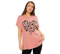 Yours Women's Leopard Heart T-Shirt in Peach | Size: 20 Yours Peach 20