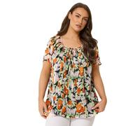 Yours Curve Orange & Pink Floral Pintuck Blouse - Women's - Plus Size Curve