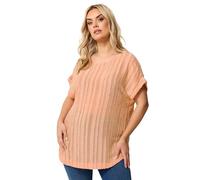 Yours Curve Orange Textured Stripe Tab Sleeve Top - Women's - Plus Size Curve