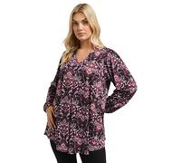 Yours Curve Paisley Long Sleeve Pleat Front Top - Women's - Plus Size Curve Black