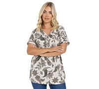 Yours Curve Paisley Print Henley T-Shirt - Women's - Plus Size Curve Cream