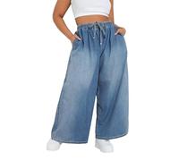 Yours Curve Palazzo Leg Tie Waist Jeans - Women's - Plus Size Curve Blue