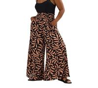 Yours Curve Palm Leaf Shirred Waist Trousers - Women's - Plus Size Curve Black