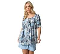 Yours Women's Palm Leaf Tie Neck Blouse in Blue | Size: 26-28 Yours Blue 26-28