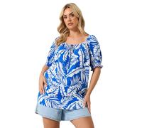 Yours Curve Palm Leaf Tie Neck Blouse - Women's - Plus Size Curve Dark Blue