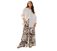 Yours Curve Palm Print Textured Wide Leg Trousers - Women's - Plus Size Curve Brown