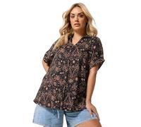 Yours Curve Palm Tree & Shell Boxy Textured Shirt - Women's - Plus Size Curve Black