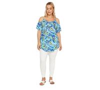 Yours Curve Palm Tropical Print Cold Shoulder Top - Women's - Plus Size Curve Blue