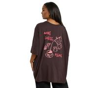 Yours Curve 'Pancake Club' Back Print Oversized T-Shirt - Women's - Plus Size Curve Brown