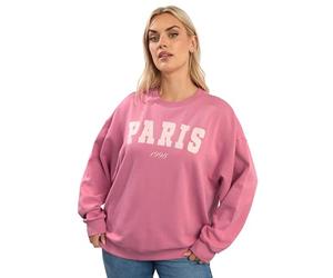 Yours Curve 'Paris' Slogan Sweatshirt - Women's - Plus Size Curve Pink
