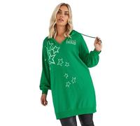 Yours Curve 'Paris' Star Print Longline Hoodie - Women's - Plus Size Curve Green