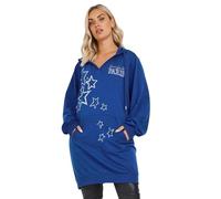 Yours Curve 'Paris' Star Print Longline Hoodie - Women's - Plus Size Curve Blue