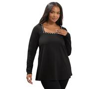 Yours Women's Pearl Square Neck Swing Top in Black | Size: 30-32 Yours Black 30-32