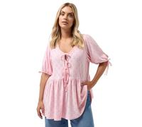 Yours Curve Pink Broderie Anglaise Tie Front Peplum Top - Women's - Plus Size Curve