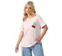 Yours Women's Cherry Varsity Trim T-Shirt in Light Pink | Size: 22-24 Yours Light Pink 22-24