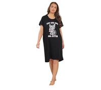 Yours Curve 'You Are One Cool Kitten' Dipped Back Nightdress - Women's - Plus Size Curve Black
