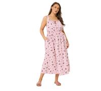 Yours Curve Pink Floral Linen Milkmaid Dress - Women's - Plus Size Curve