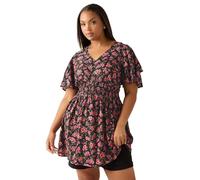 Yours Curve Pink Floral Print Flutter Sleeve Top - Women's - Plus Size Curve