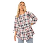 Yours Curve Pink & Navy Check Tie Front Peplum Top - Women's - Plus Size Curve