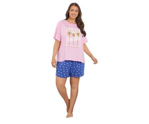 Yours Curve Pink 'Palm Beach' Slogan Pyjama Top - Women's - Plus Size Curve