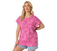 Yours Women's Palm Tree Trim Detail T-Shirt in Bright Pink | Size: 22/24