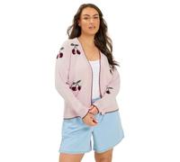 Yours Women's Scallop Cherry Cardigan in Light Pink | Size: 22-24 Yours Light Pink 22-24