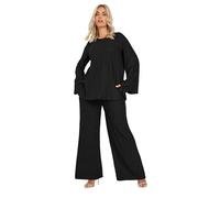 Yours Curve Plisse Flute Sleeve Top - Women's - Plus Size Curve Black