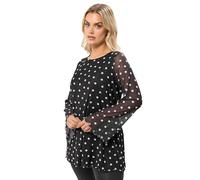 Yours Curve Polka Dot Mesh Swing Top - Women's - Plus Size Curve Black