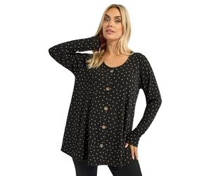 Yours Curve Polka Dot Ribbed Swing Top - Women's - Plus Size Curve Black