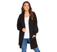 Yours Curve Puff Long Sleeve Soft Fine Knit Longline Open Front Cardigan with Pockets - Women's - Plus Size Curve Black 30-32