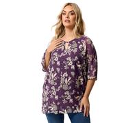 Yours Curve Purple Floral Print Keyhole Detail Top - Women's - Plus Size Curve