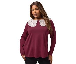 Yours Curve Red Broderie Anglaise Oversized Collar Top - Women's - Plus Size Curve