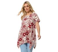 Yours Curve Red Floral Hanky Hem Top - Women's - Plus Size Curve
