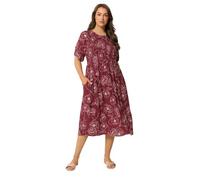 Yours Curve Red Floral Swirl Puff Sleeve Shirred Dress - Women's - Plus Size Curve
