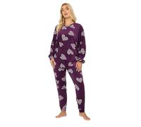 Yours Curve Red Heart Print Fleece Pyjama & Scrunchie Set - Women's - Plus Size Curve