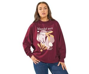 Yours Curve Red 'Marche Aux Fleurs' Slogan Sweatshirt - Women's - Plus Size Curve