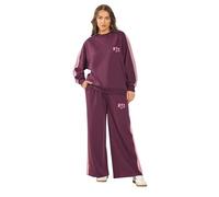 Yours Women's 'NYC' Side Stripe Wide Leg Joggers in Burgundy | Size: 26-28 Yours Burgundy 26-28