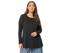 Yours Curve Ribbed Button Through Henley Top - Women's - Plus Size Curve Black